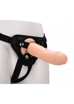 Черные трусики с телесной насадкой STRAP ON REAL DILDO - 21 см.