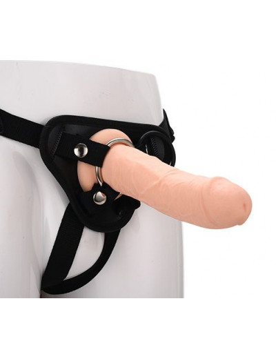 Черные трусики с телесной насадкой STRAP ON REAL DILDO - 21 см.