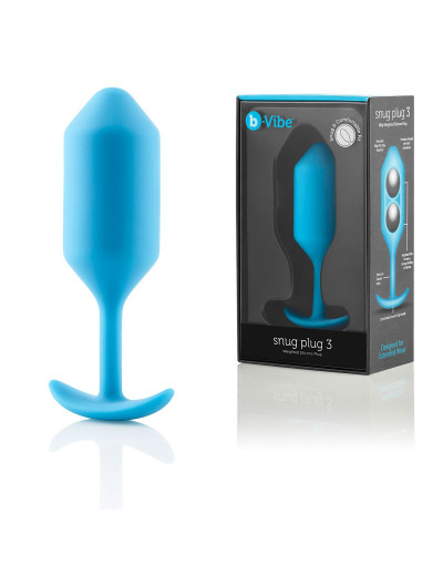 Голубая пробка для ношения B-vibe Snug Plug 3 - 12,7 см.