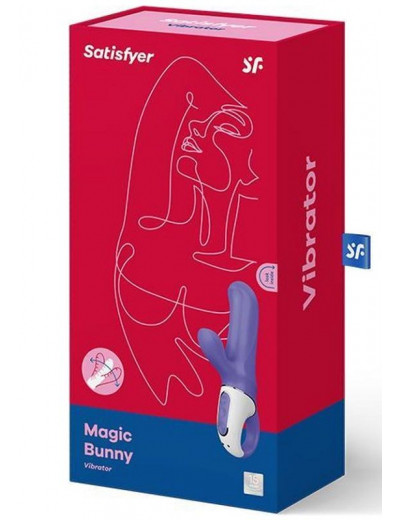 Фиолетовый вибратор Satisfyer Magic Bunny с клиторальным отростком - 17,6 см.