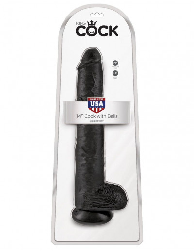 Чёрный фаллоимитатор-гигант 14  Cock with Balls - 37,5 см.