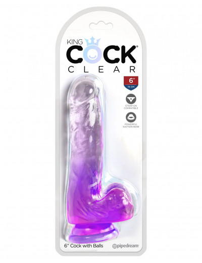 Фиолетовый фаллоимитатор с мошонкой на присоске 6’’ Cock with Balls - 17,8 см.