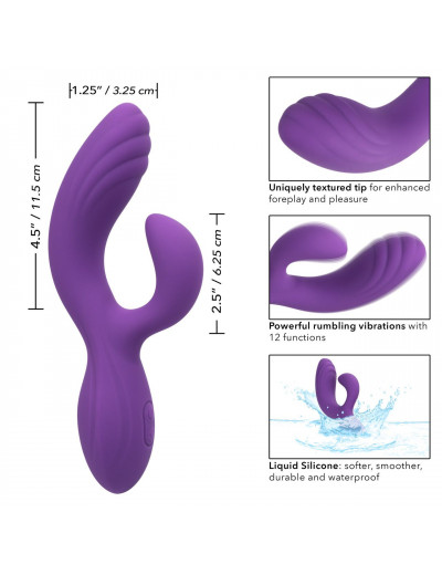 Фиолетовый вибромассажер-кролик Stella Liquid Silicone “C” Curve - 19 см.