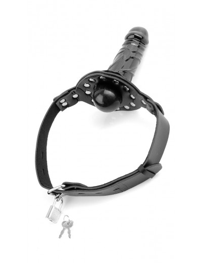 Чёрный кляп с фаллоимитатором Deluxe Ball Gag with Dildo