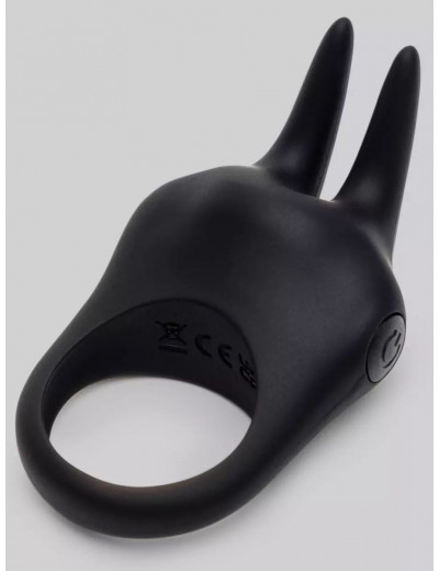 Черное эрекционное виброкольцо Sensation Rechargeable Vibrating Rabbit Love Ring