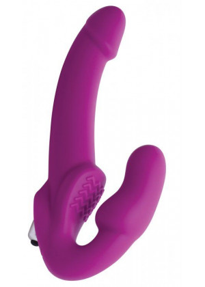 Ярко-розовый безремневой вибрострапон Evoke Vibrating Strapless Silicone Strap-on Dildo