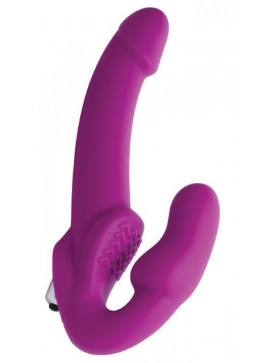 Ярко-розовый безремневой вибрострапон Evoke Vibrating Strapless Silicone Strap-on Dildo