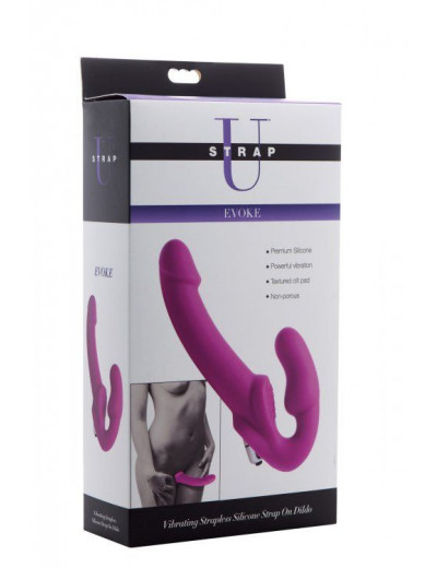 Ярко-розовый безремневой вибрострапон Evoke Vibrating Strapless Silicone Strap-on Dildo