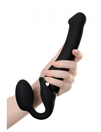 Черный безремневой вибрострапон Silicone Bendable Strap-On - size M