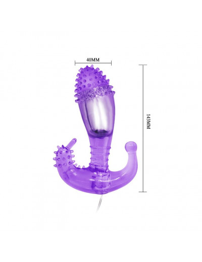 Фиолетовый вибростимулятор с шипами на головке - 14,3 см.