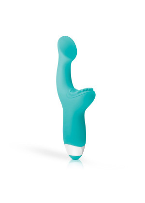 Зеленый вибратор для G-стимуляции с клиторальной щеточкой Yuki G-Spot Vibrator - 19 см.