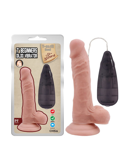 Телесный вибратор с мошонкой на присоске 7 Inch Beginners Dildo Vibrator - 18,6 см.