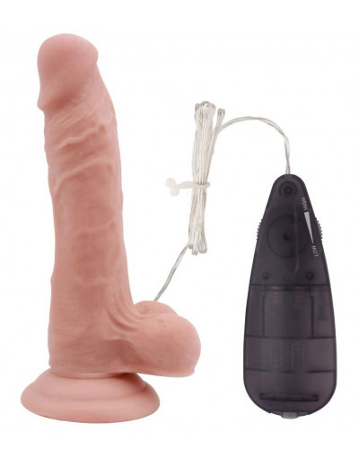 Телесный вибратор с мошонкой на присоске 7 Inch Beginners Dildo Vibrator - 18,6 см.