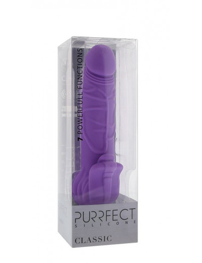 Фиолетовый вибратор с лепестками в основании PURRFECT SILICONE CLASSIC 7INCH PURPLE - 18 см.