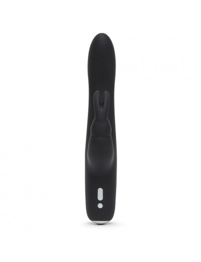 Черный вибратор с клиторальным отростком Greedy Girl Slimline Rabbit Vibrator - 22,8 см.