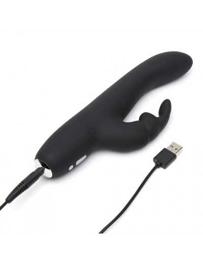 Черный вибратор с клиторальным отростком Greedy Girl Slimline Rabbit Vibrator - 22,8 см.