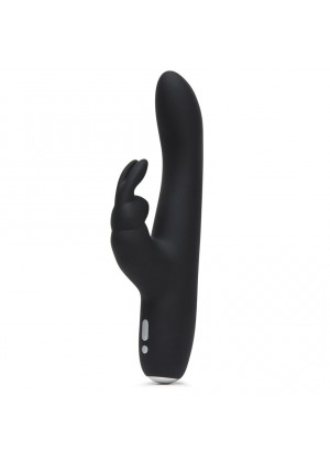 Черный вибратор с клиторальным отростком Greedy Girl Slimline Rabbit Vibrator - 22,8 см.