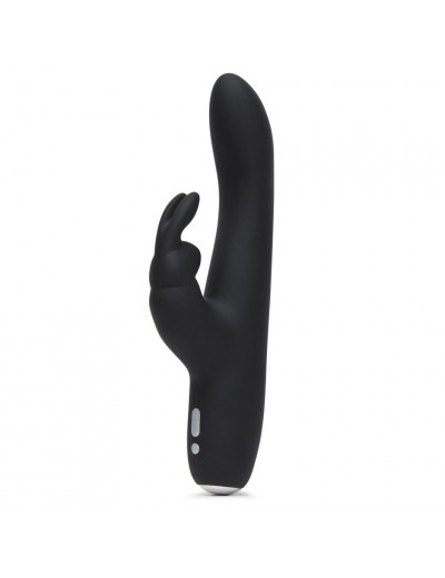 Черный вибратор с клиторальным отростком Greedy Girl Slimline Rabbit Vibrator - 22,8 см.