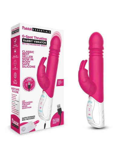 Розовый пульсирующий вибромассажер G-Spot Thrusting Rabbit - 24 см.