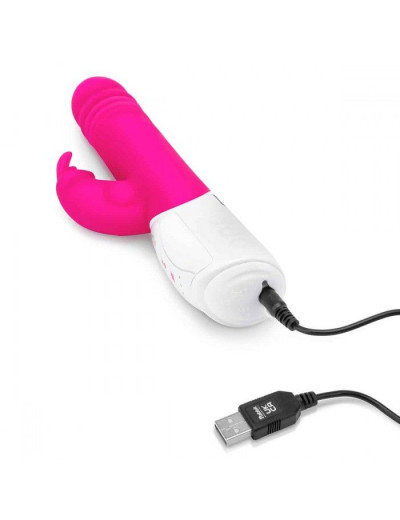 Розовый пульсирующий вибромассажер G-Spot Thrusting Rabbit - 24 см.