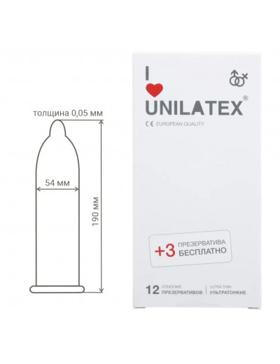 Ультратонкие презервативы Unilatex Ultra Thin - 12 шт. + 3 шт. в подарок