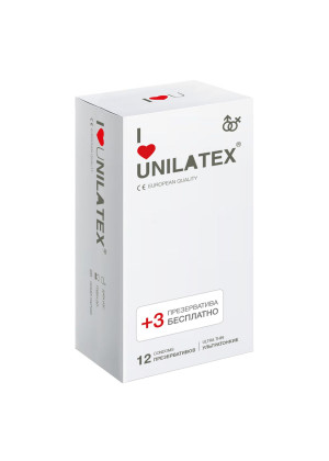 Ультратонкие презервативы Unilatex Ultra Thin - 12 шт. + 3 шт. в подарок