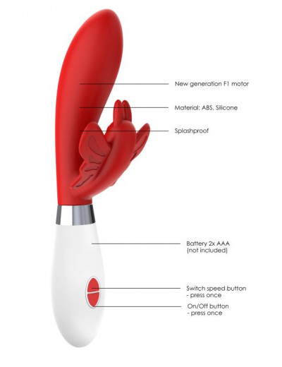 Красный вибратор-кролик Alexios - 21 см.