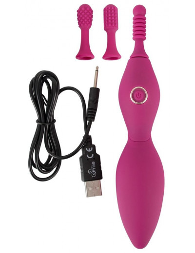 Ярко-розовый клиторальный вибратор с 3 насадками Spot Vibrator with 3 Tips - 17,9 см.