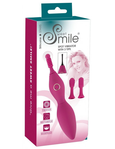 Ярко-розовый клиторальный вибратор с 3 насадками Spot Vibrator with 3 Tips - 17,9 см.