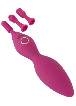 Ярко-розовый клиторальный вибратор с 3 насадками Spot Vibrator with 3 Tips - 17,9 см.