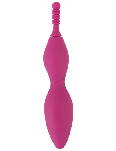 Ярко-розовый клиторальный вибратор с 3 насадками Spot Vibrator with 3 Tips - 17,9 см.