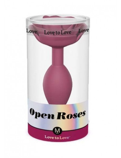 Сливовая анальная пробка с ограничителем-розой Open Rose Size M Butt Plug