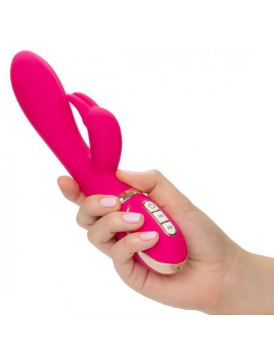 Розовый силиконовый вибратор с клиторальным отростком Signature Silicone Ultra-Soft Rabbit - 22,75 см.