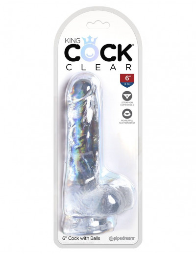 Прозрачный фаллоимитатор King Cock Clear 6  Cock with Balls - 17,8 см.