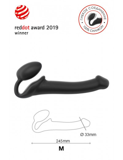 Черный безремневой страпон Silicone Bendable Strap-On - size M