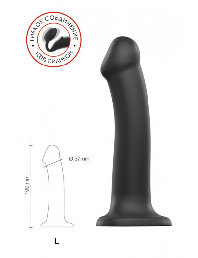 Черный фаллос на присоске Silicone Bendable Dildo L - 19 см.