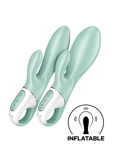 Зеленый вибратор-кролик Satisfyer Air Pump Bunny 5+ с функцией расширения - 20,4 см.