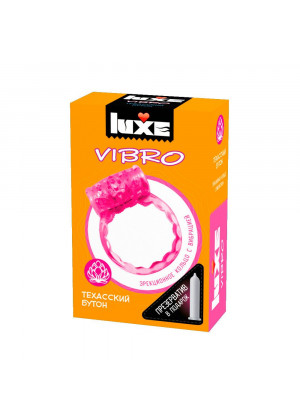 Розовое эрекционное виброкольцо Luxe VIBRO «Техасский бутон» + презерватив