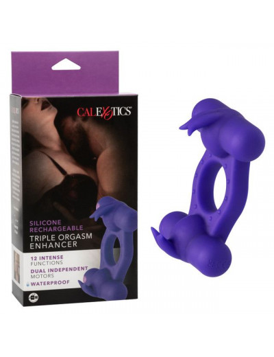 Фиолетовое эрекционное виброкольцо с двумя моторами Silicone Rechargeable Triple Orgasm Enhancer