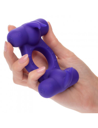 Фиолетовое эрекционное виброкольцо с двумя моторами Silicone Rechargeable Triple Orgasm Enhancer