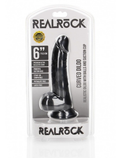 Черный фаллоимитатор Curved Realistic Dildo Balls Suction Cup 6 - 15,5 см.