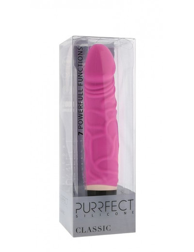 Ярко-розовый вибратор PURRFECT SILICONE CLASSIC 6.5INCH - 16,5 см.