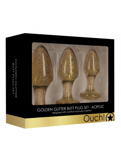 Набор из 3 золотистых анальных пробок Acrylic Goldchip Butt Plug Set