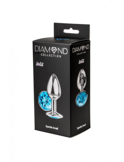 Малая серебристая анальная пробка Diamond Light blue Sparkle Small с голубым кристаллом - 7 см.