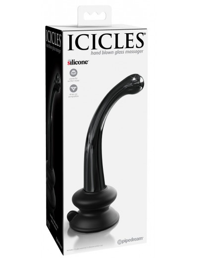 Черный стеклянный фаллоимитатор Icicles №87 с силиконовой присоской - 15,5 см.