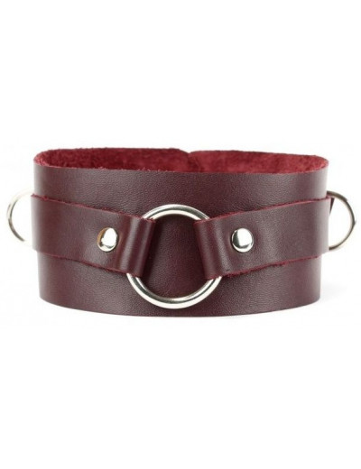 Бордовый широкий ошейник с кольцом Maroon Collar