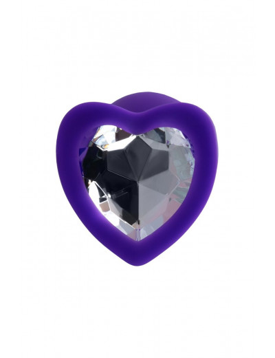 Фиолетовая анальная втулка Diamond Heart с прозрачным кристаллом - 7 см.