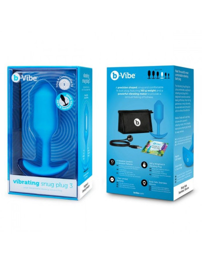 Голубая вибропробка для ношения B-vibe Snug Plug 3 - 12,4 см.