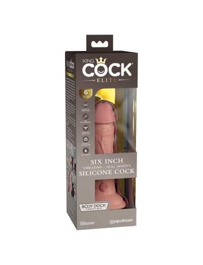 Телесный вибратор-реалистик на присоске 6  Vibrating Silicone Dual Density Cock - 17,8 см.