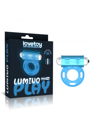 Голубое, светящееся в темноте эрекционное виброкольцо Lumino Play Vibrating Penis Ring